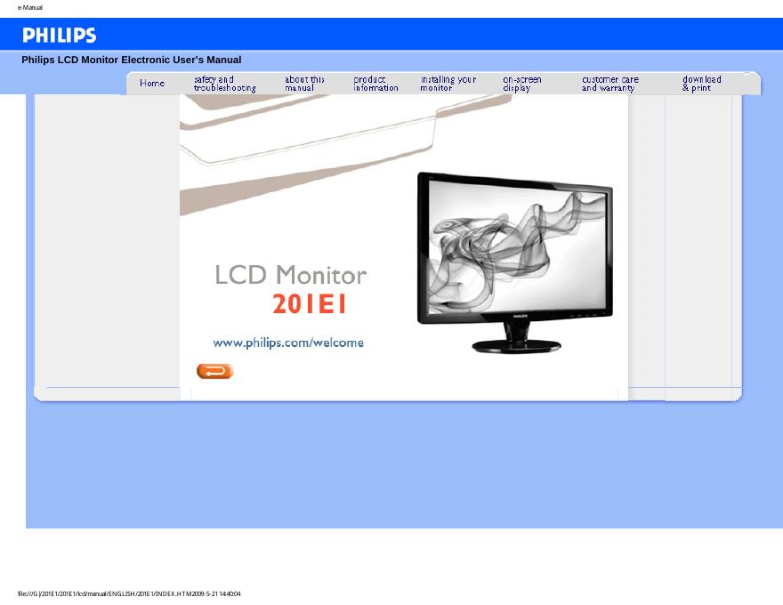 PHILIPS  LCD Monitor Electronic User’s Manual 说明书