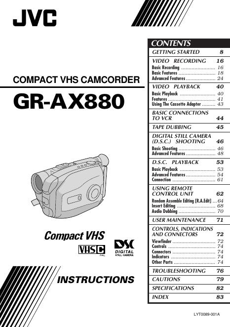JVC GR-AX880 COMPACT VHS CAMCORDER 说明书