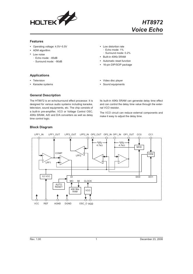 HOLTEK  ht8972 voice echo 说明书