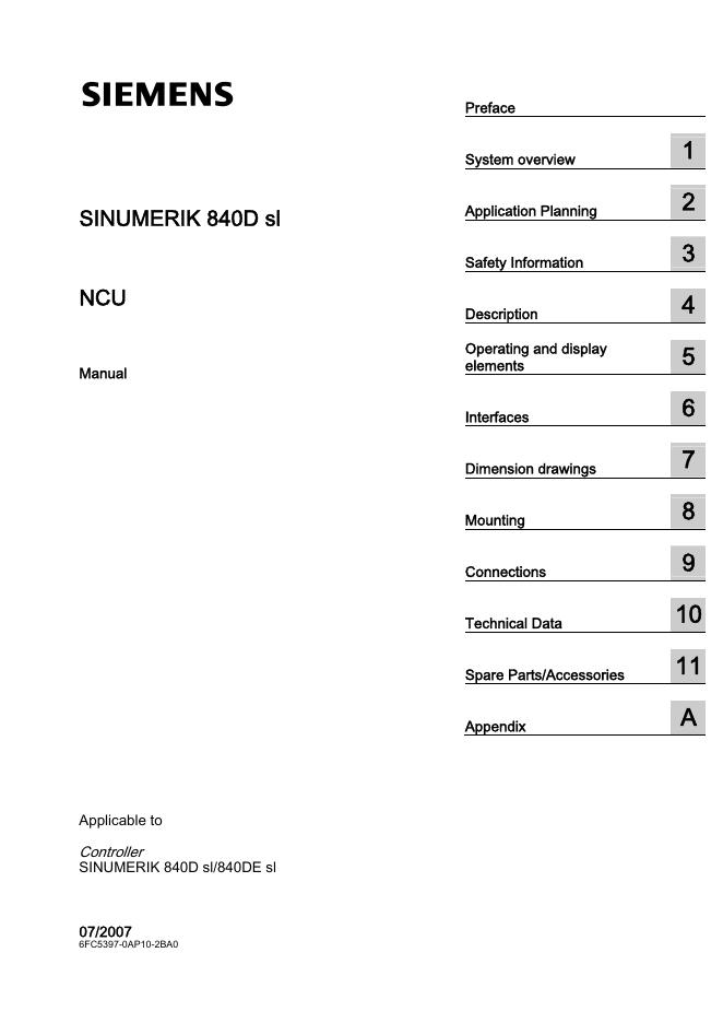 西门子 SINUMERIK 840D sl  NCU  说明书