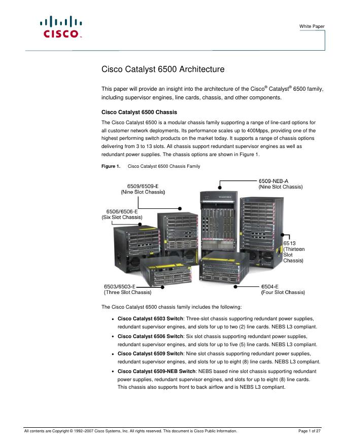 Cisco Catalyst 6500 Architecture 说明书