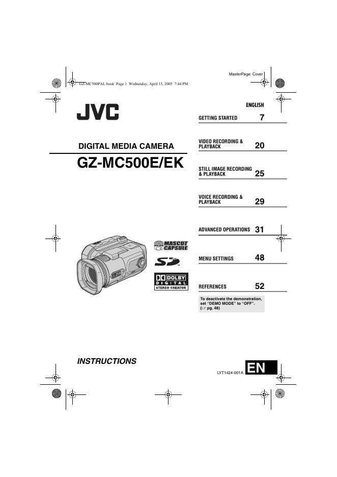 JVC GZ-MC500E/EK DIGITAL MEDIA CAMERA 说明书