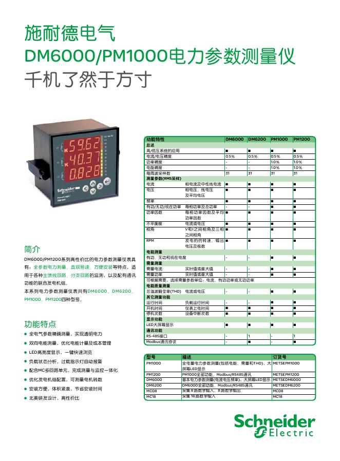 施耐德电气 DM6000/PM1000电力参数测量仪 说明书
