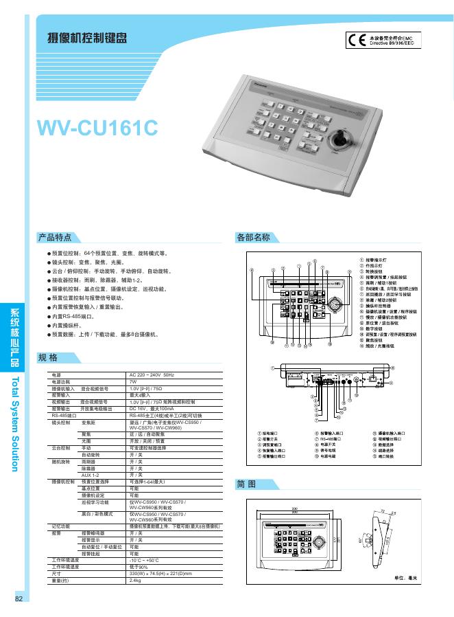 WV-CU161C摄像机控制键盘 说明书