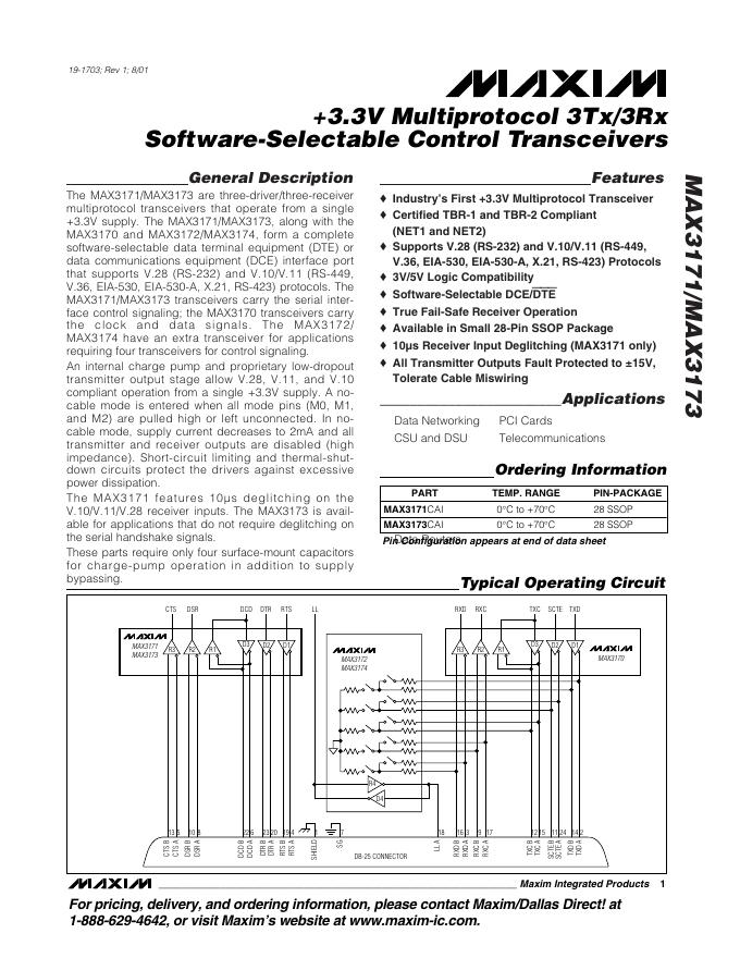 MAXIM MAX3171/3173 使用说明书