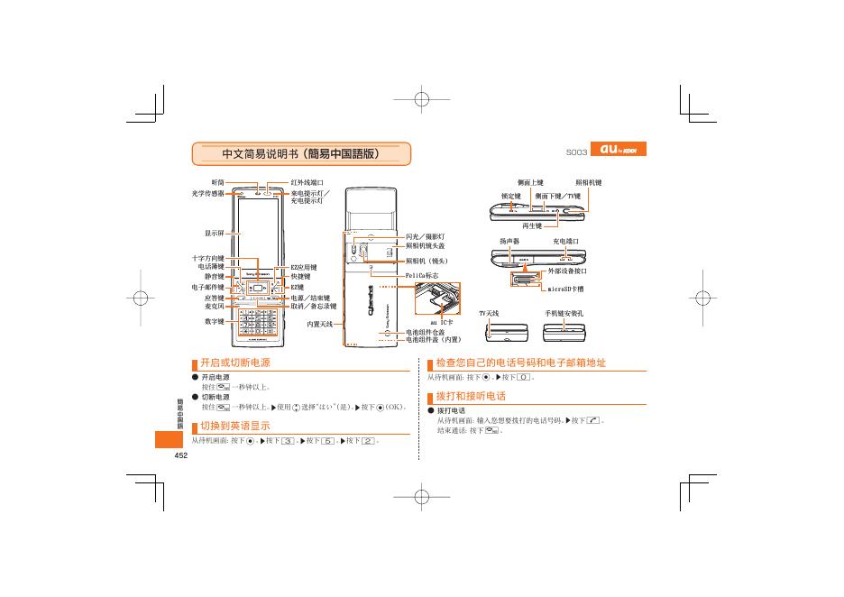 au by KDDI S003 中文简易说明书(简易中国语版)