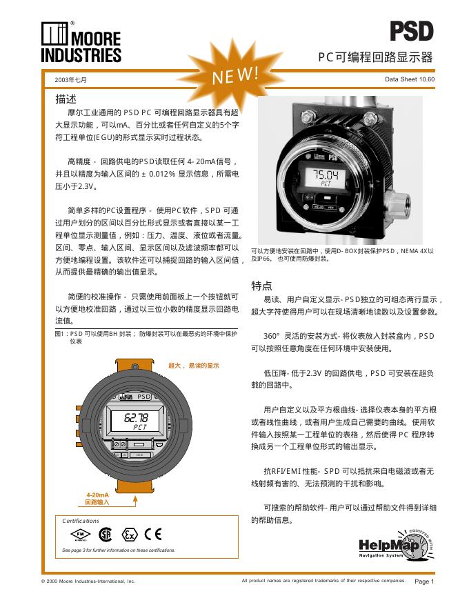 HelpMap PSD PC可编程回路显示器 说明书