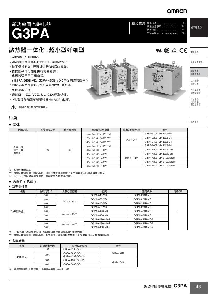 OMRON  G3PA  新功率固态继电器  说明书