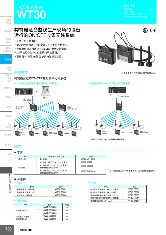OMRON FA无线SS终端 WT30 说明书