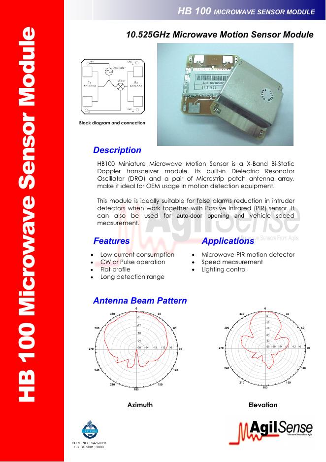 AgilSense HB 100 MICROWAVE SENSOR MODULE 说明书