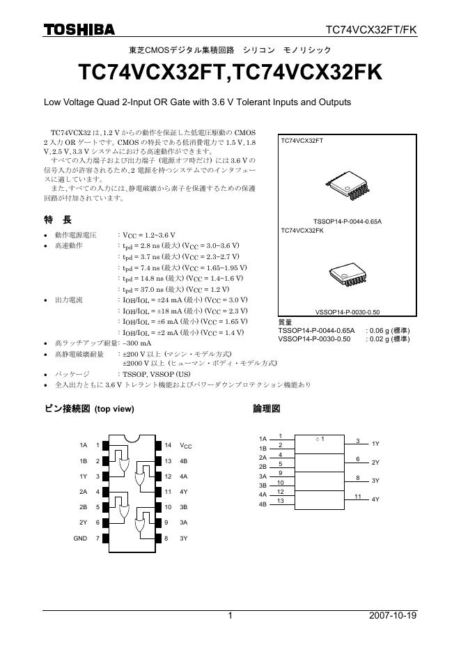 TOSHIBA TC74VCX32FT/FK 说明书