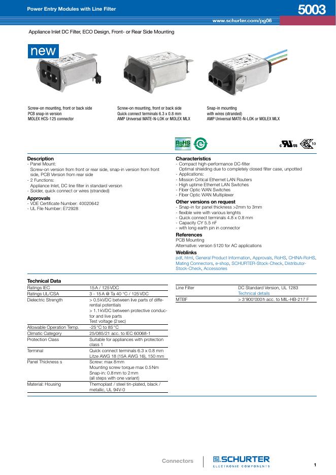 Power Entry Modules with Line Filte 使用说明书