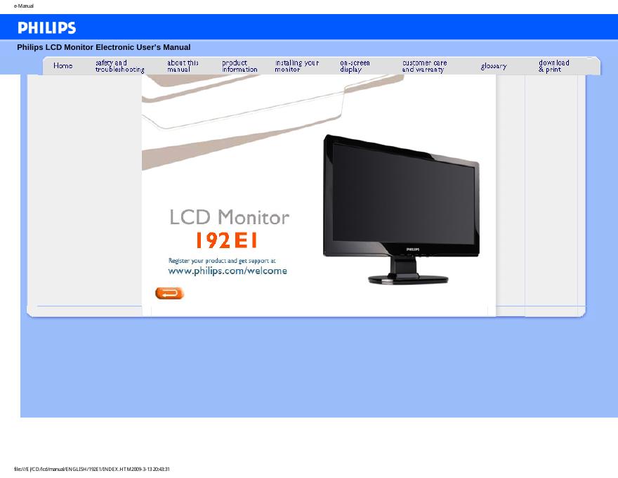 PHILIPS LCD Monitor 192EI 使用说明书