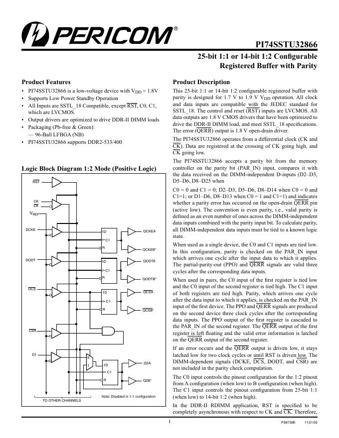PERICOM PI74SSTU32866 说明书
