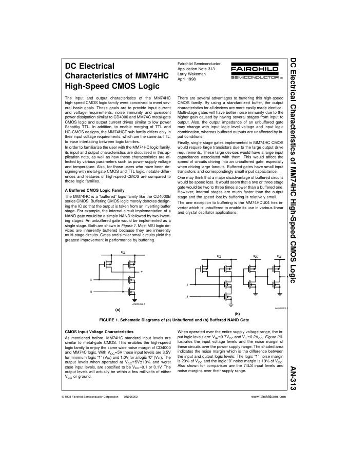 FAIRCHILD DC Electrical Characteristics of MM74HC High-Speed CMOS Logic 说明书