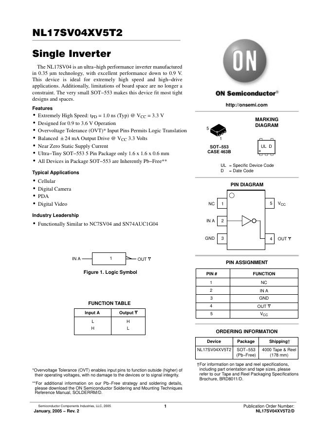 on semiconductor  NL17SV04XV5T2 说明书