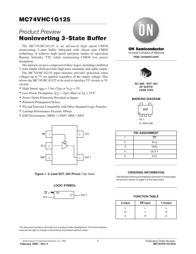 on semicondutor MC74VHC1G125 说明书