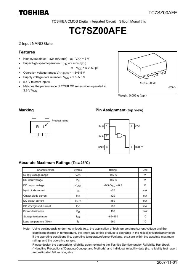 东芝 TC7SZ00AFE 说明书