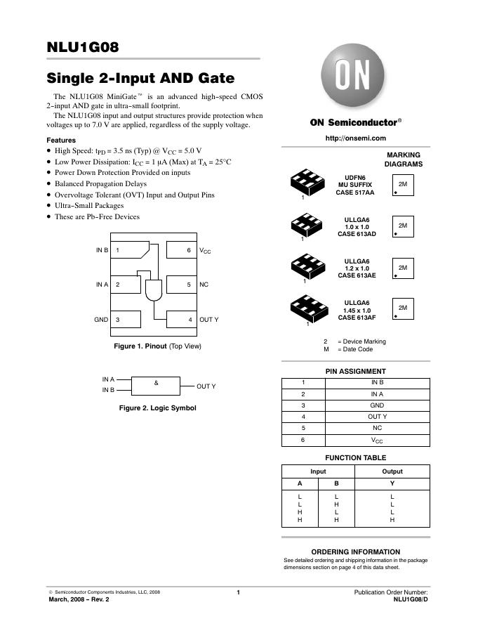NLU1G08 Single 2-Input AND Gate 说明书