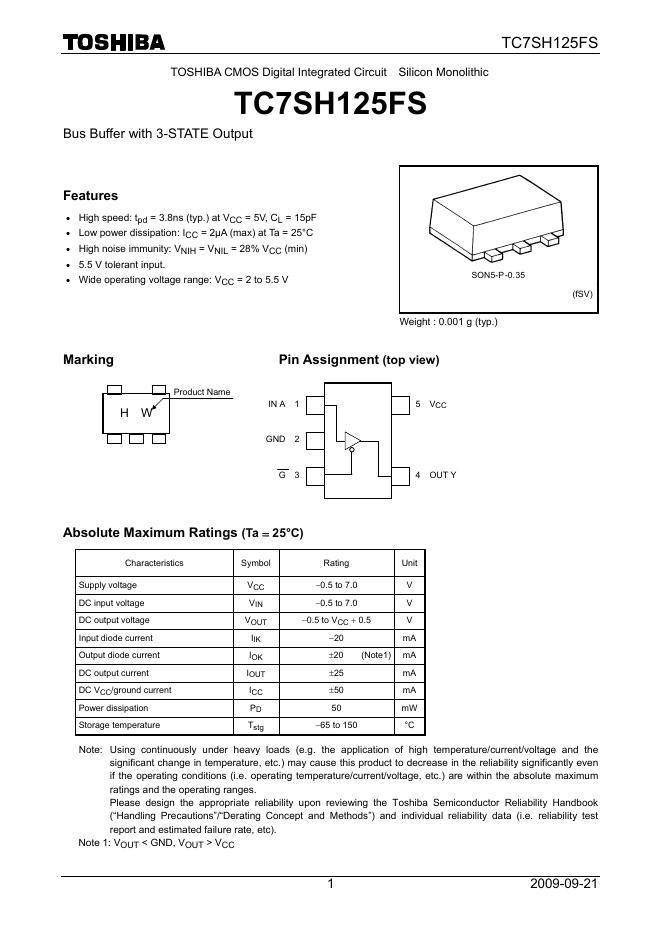 东芝 TC7SH125FS 说明书