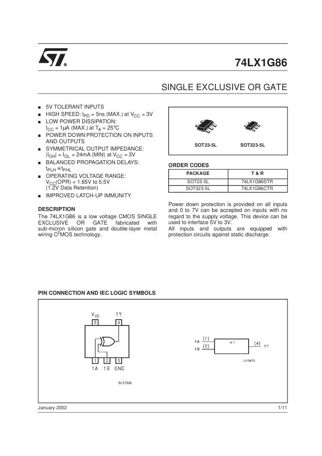 ST 74LX1G86 说明书