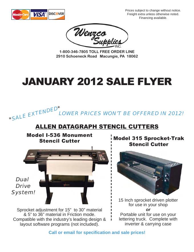 WWW.WENZCO.COM JANUARY 2012 SALE FLYER 说明书