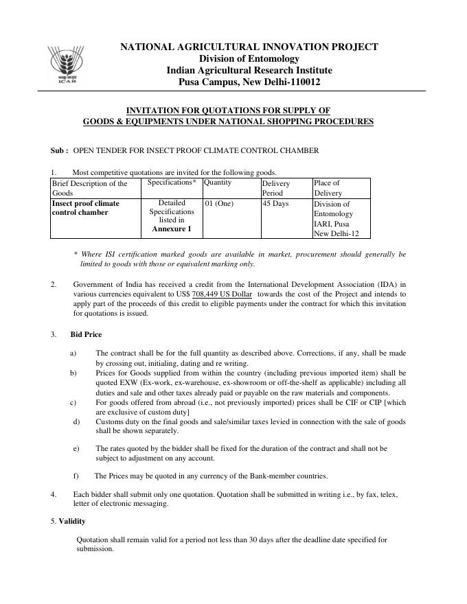NATIONAL AGRICULTURAL INNOVATION PROJECT  Division of Entomology  Indian Agricultural Research Institute  Pusa Campus, New Delhi-110012  说明书