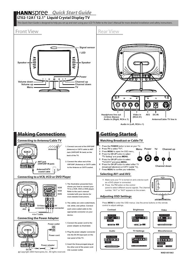 HANNSPREE LT02-12A1 12.1 吋液晶電視  说明书
