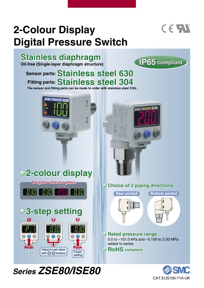 SMC 2-Colour Display Digital Pressure Switch 说明书
