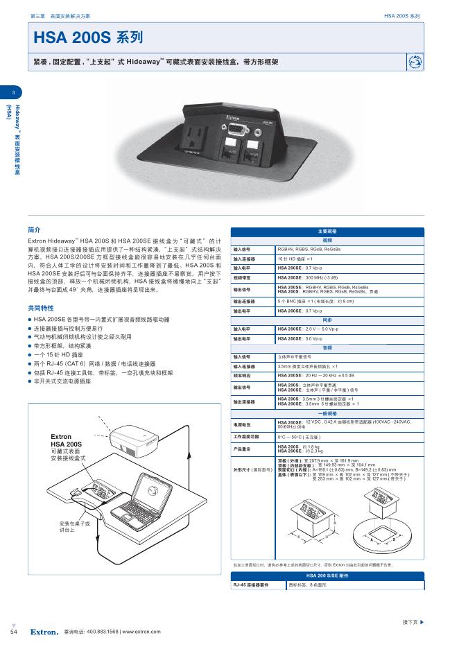 Extron HSA 200S 系列接线盒 说明书