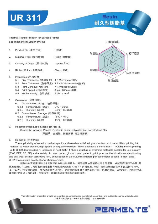 resin 耐久型树脂基  UR311  说明书