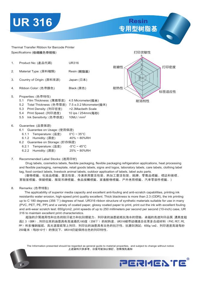 resin 专用型树脂基  UR316  说明书