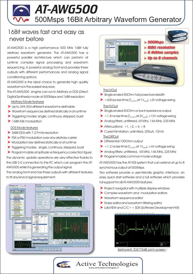 AT-AWG500 500Msps 16Bit Arbitrary Waveform Generator 说明书