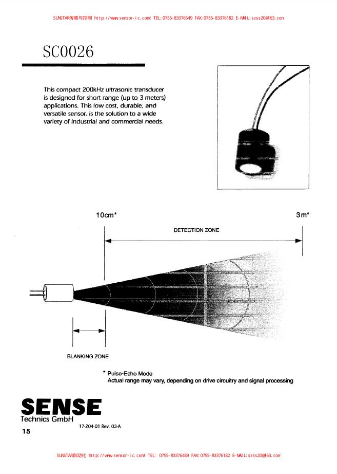 SENSE SC0026 ultrasonic transducer 说明书