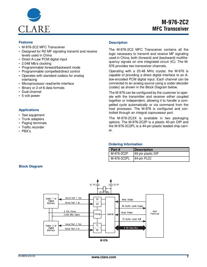 CLARE M-976-2C2 MFC Transceiver 说明书