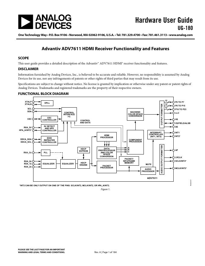 ANALOG DEVICES  Hardware User Guide UG-180 说明书