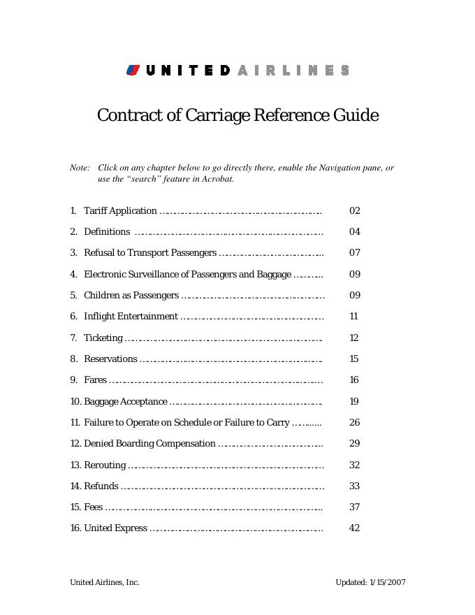 UNTEDAIRLINES  Contract of Carriage Reference Guid 说明书