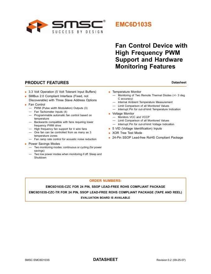 SMSC EMC6D103S-CZC-TR 说明书