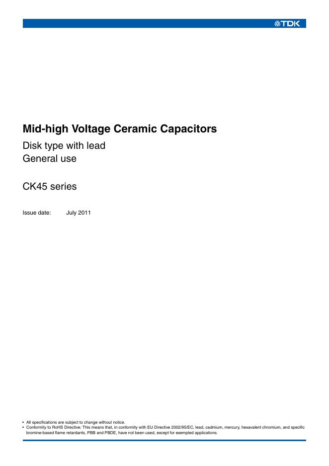 TDK CK45 series Mid-high voltage ceramic capacitors 说明书
