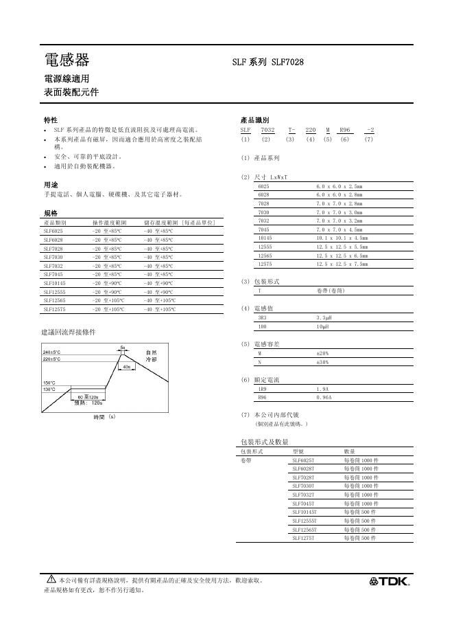 TDK SLF 系列 SLF7028 電感器 说明书