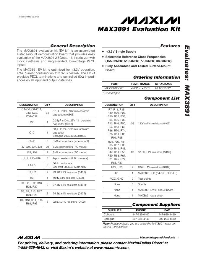 MAXIM MAX3891 说明书