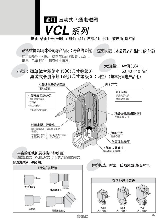 smc 油用 直动式2通电磁阀 vcl系列 说明书