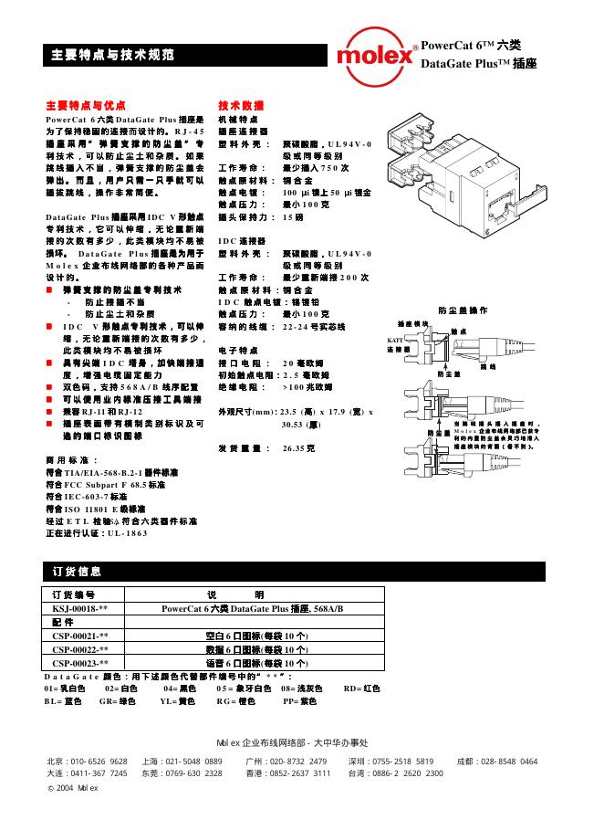 Molex PowerCat  6 DataGate  Plus 说明书