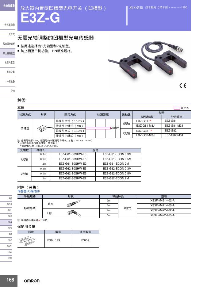 omron E3Z-G放大器内置型凹槽型光电开关 说明书