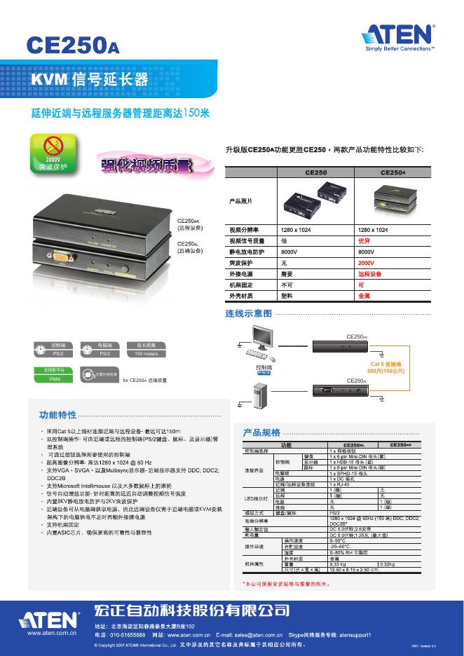 ATEN CE250A KVM信号延长器 说明书