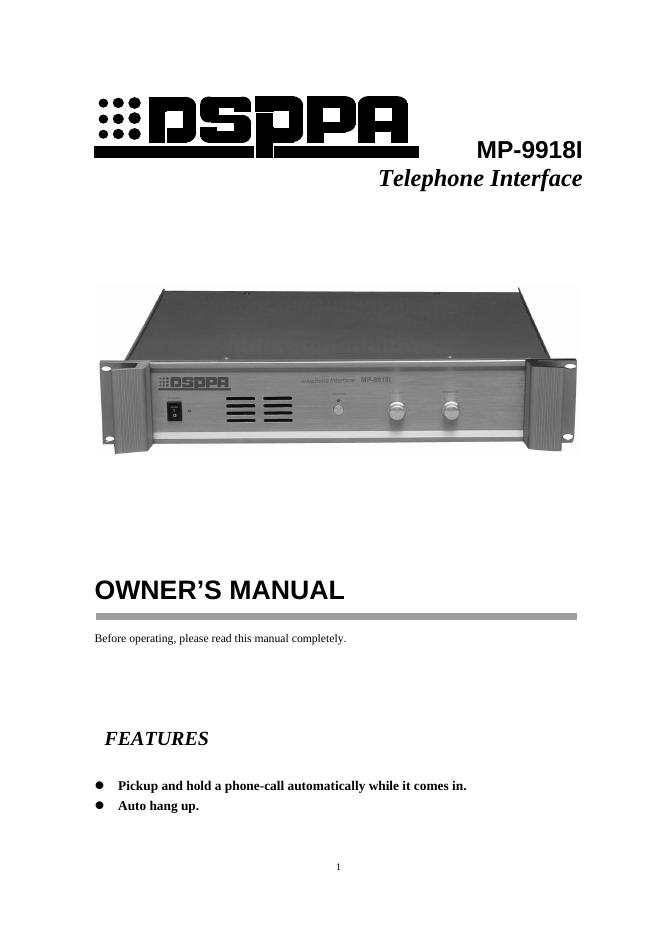 MP-9918I  Telephone Interface OWNER’S MANUAL说明书