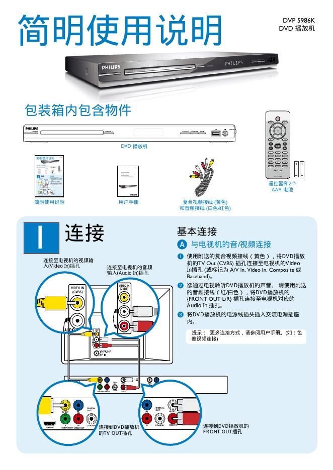 PHILIPS DVP 5986K DVD 播放机 简明使用说明