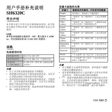 SH6320C 用户手册补充说明