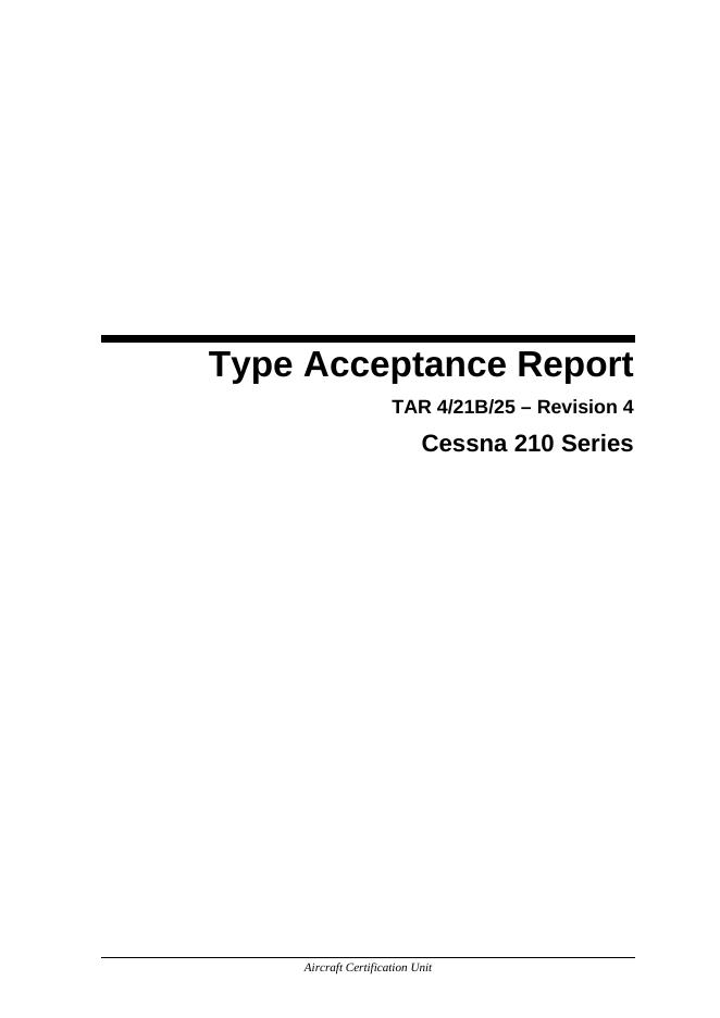 Type Acceptance Report  TAR 4/21B/25 – Revision 4  Cessna 210 Series  说明书
