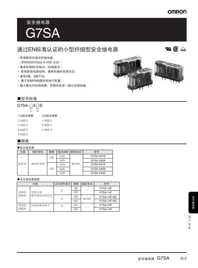OMRON  G7SA安全继电器 说明书